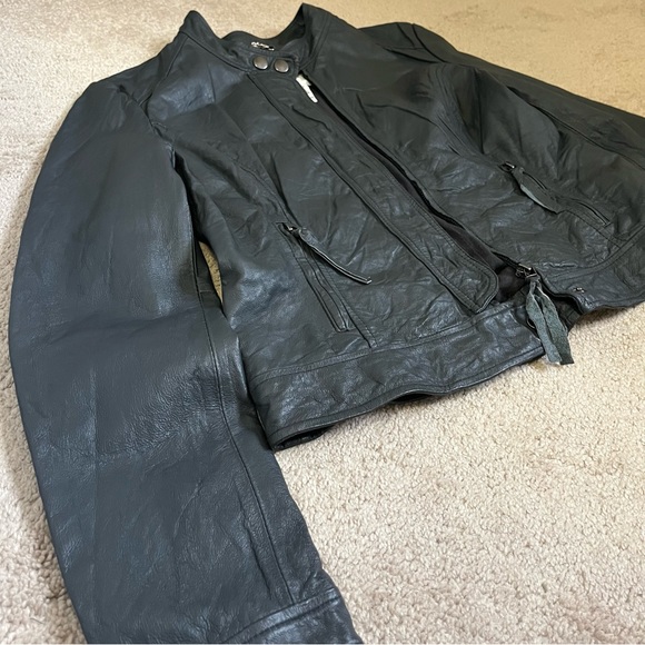 Women's Charcoal Gray Real Leather Jacket - Picture 3 of 13